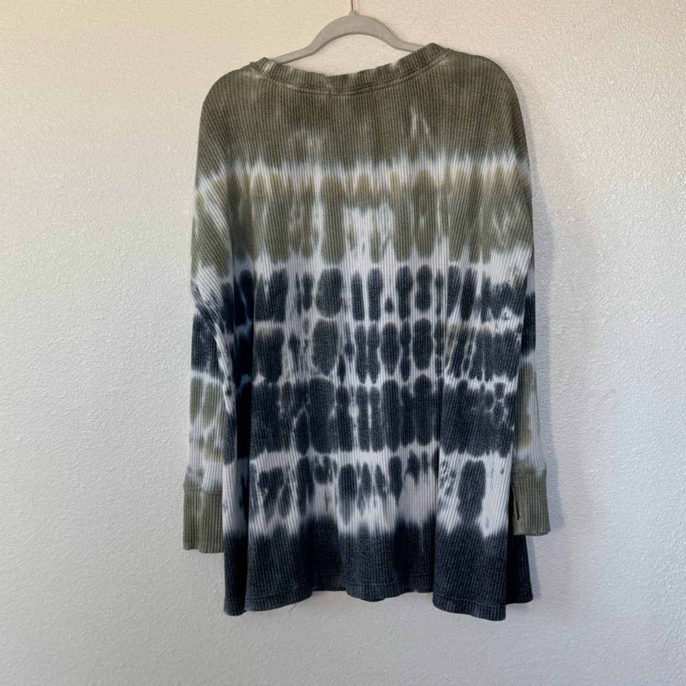 We The Free People Tyed Down Tee Oversized Shirt Waffle Knit Green Tie Dye M - Picture 4 of 11
